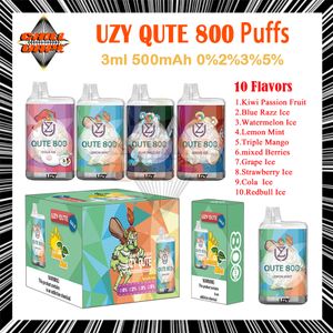 Original UZY QUTE 800 Puff Einweg-Vape-Stift, 1,2 Ohm Mesh-Spule, 3 ml Pod, 550 mAh-Akku, 3 Arten von RGB-Licht, elektronische Zigaretten, Puff 800 0 % 2 % 3 % 5 % E-Zigaretten-Kit