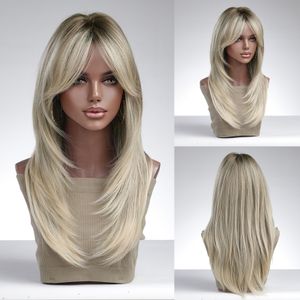 Synthetic Wigs La Sylphide Blonde Wig with Bangs Long Straight Good Quality for Women Daily Natural Heat Resistant Hair 230425