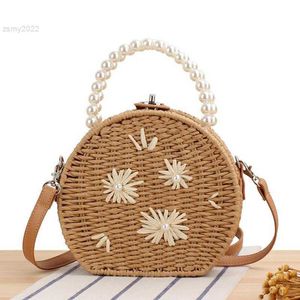 Totes Summer Paper Rope Woven Shoulder Bags For Women Pearl Purses and Handbag Pohemia Beach Bag Designer Crossbody Bags Cute Satchel