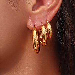 Stud Minimalist Design 18K Gold Plated Stainless Steel Different Sizes Hoop Earrings Cool Waterproof Party Jewelry for Women 231124