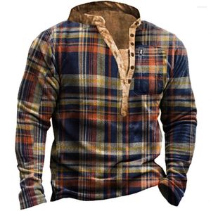 Herrtröjor bubblekiss tröja män hösten vinter casual pullover hoodie vintage pläd Henley krage toppar streetwear t-shir