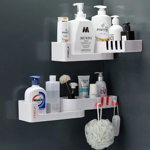 Bathroom Shelves Wall Mounted Bathroom Organizer Shelves without Drilling Wall Corner 4 Hooks Kitchen Washroom Shampoo Shower Storage Shelf Rack 231124