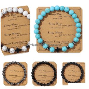 Bracciale con croce in ematite lava nera arruffata con perline Carta Mes Gioielli in carta Kraft Nce Perline Reiki Buddha Preghiera Pietra Yoga Per Drop Delive Dhklx