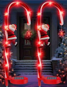 LAWN LAMPS JUL LED Solar Christmas Decoration Candy Cane Sign Lights Outdoor Stake Lights For Road Garden Lawn Lights Christmas Gifts Q231125