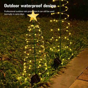 Gräsmattor Solenergi Jul Tree Ground Lamp med stjärndekorativt Xmas Tree Light Waterproof New Year Garden Decoration Q231125