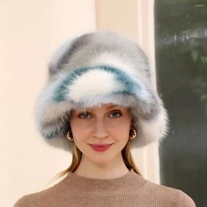 Beralar Kış Lüks Boya Peluş Şapka Kadınlar Sıcak Sahte Kürk Kova Şapkaları Açık Kayak Tatili Balıkçı Kapağı Büyük Kabarık 2023