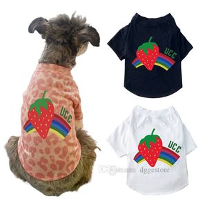 Designer-Hundekleidung, Marke, Hundebekleidung mit klassischen Buchstaben, süßes Erdbeer-Regenbogenmuster, Hundehemden, weiche Baumwolle, Sommer-Haustier-T-Shirt für kleine, mittelgroße Hunde, Marineblau L A653