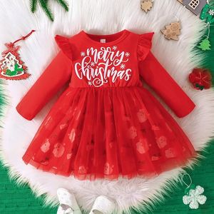Flickklänningar baby julklänning 15 år trycker röd 
