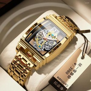 Нарученные часы квадратные прозрачные полные Quartz Watchs Men Top Golden Male Man Man Elogio Masculino