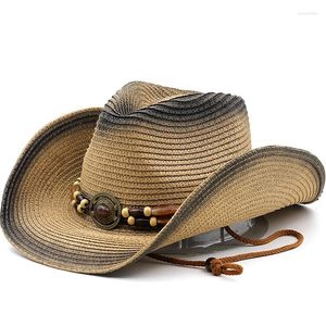 Berets Stroh Sonnenhut für Frauen Sommerhüte Western Cowboy Sprühfarbe stilvoll