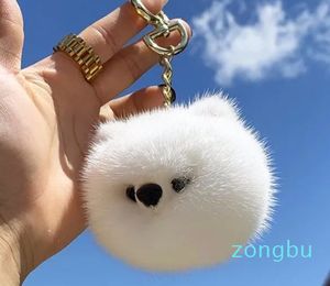 Chaveiros Real Mink Fur Keychain Mulheres Bonitos Desenhos Animados Pomeranian Carro Chaveiro Saco Ornamento De Pelúcia Chave Lanyard Boneca Jóias Presente De Aniversário Crianças