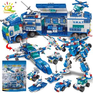 Żołnierz Huiqibao 700pcs 8in1 City Command Trucks Building Blocks Man Robot Car Helikopter Model Bricks Toys dla dzieci 231124