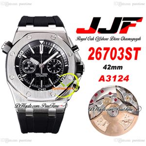 JJF 2670 A3124 Cronógrafo automático Reloj para hombre 42 mm Negro con textura Stick Dial Correa de goma Super Edition Reloj Hombre Montre Homme Puretime D4