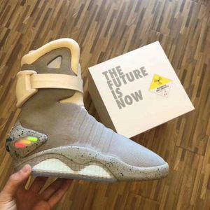 2023 TOP Venda Limitada Cadarços Automáticos Sapatos Air Mag Tênis Marty Mcfly's air mags Led Back To The Future Glow In The Dark Grey TOP Mcflys Man Sports