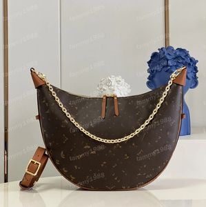 Tammy1988 Womens M46311 rymlig väska loop hobo designer väskor omvänd duk kohud läder trim guld dragkedja france kedja halvmåne handväska påse