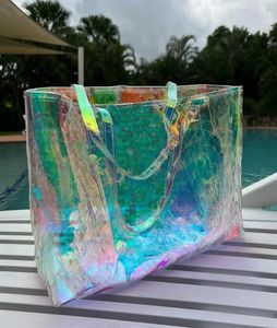 Dupe Dazzle Color Transparent Portable Laser Bag Axel Beach Tygväskor Handväskor Kvinnor Girls Handväska 32 cm L918