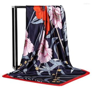 Lenços design 90 90 cm mulher elegante lenço de seda cetim cetim feminino cabana feminina de mulher xale chiffon bandanna