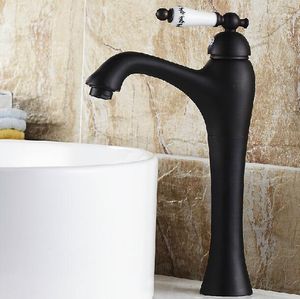 Kökskranar Antik mässing Retro Badrum Bassäng Sänkblandare TAPS MED BLÅ OCH VIT PORCELAIN Svart Färdig kran B3230