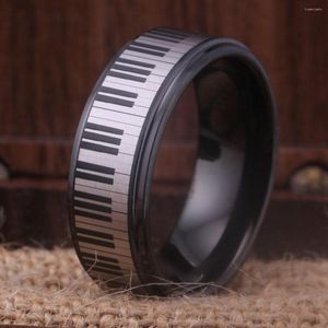Rings de cluster Piano Keys Ring Ring Men's Tungsten Black Carbide Bandy Weding Band 8mm Comfort Fit Anniversary
