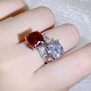 Bröllopsringar Retro Silverfärg Öppet för Woman Stamp 2023 Korean Fashion Ruby Jewelry Justerbar Party Girls 'Luxury Ring