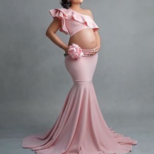 Maternity Dresses Latest Sexy Po Shooting Props Ruffled Tops Long Skirt Suits Pregnant Women Baby Shower Pography 230425