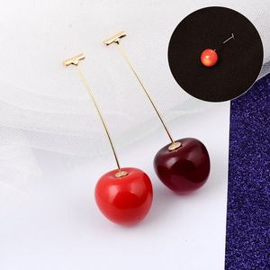 Fashion Long agulha Broche de cereja para mulheres Vintage Red Frutas Casamentos Casual Party Broche Pins Roupeling Jewelry Gifts