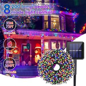 Lâmpadas de gramado 32m / 22m / 12m Solar Natal Luzes LED Outdoor Festoon Led Lamp Solar Garden Outdoor Fairy String Garland Party Lighting Decors Q231125