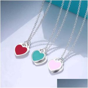 Pendant Necklaces V0P6 Stainless Steel Sweet Love Heart Designer Necklace For Women Cross Pink Blue Red Cute Choker Luxury Brand Jew Dhcws