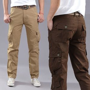 Herrbyxor Summer Thin Men's Cargo Pants Multi-Pocket Slacks Man Loose Pants Straight Outdoor Work Pants Stora Militärbyxor Män 230425