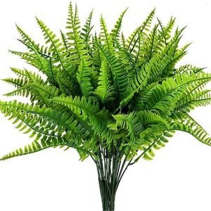 Flores decorativas 4pcs plantas artificiais eucalipto samambaias de plástico folhas verdes plantas de flores falsas casamentos de decoração de decoração de decoração