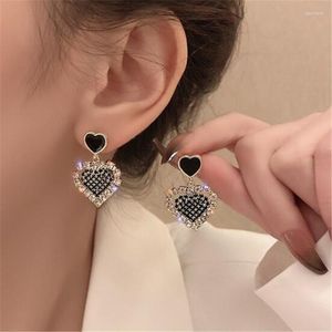 Dangle Earrings Korean Style Double Resin Heart Crystal Drop Charming Wedding For Women Romantic Luxury Jewelry