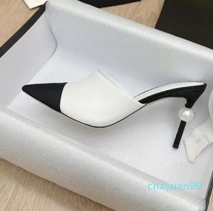 Absätze für Damen, Perlenabsätze, Pantoletten, Pumps mit spitzer Zehenpartie, Slingback-Pumps, echtes Leder, Kappenkappe, schwarz, weiß, beige, formelle Hochzeitsschuhe