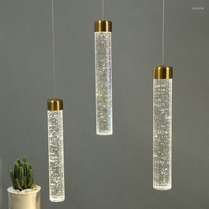 Lâmpadas pendentes modernas minimalistas de cristal led led barra de lâmpada balcão frontal de ferro forjado bronze ouro pendurado luminárias de luminária pendurada