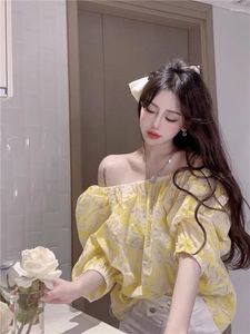 Blusas femininas wdmsna verão sexy fora do ombro camisa para mulher manga floral blusa coreia solta casual 2023 blusa feminina