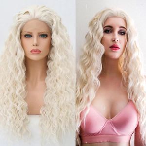 Blond Curly Synthetic With Free Part Platinum Blonde Long Afro Lace Front For Women Cosplay Daily Wear