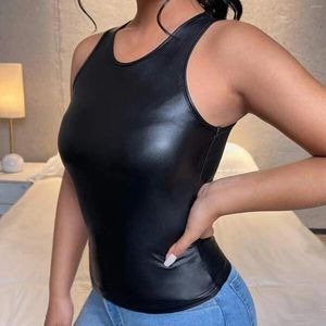 Kadın Tankları Kadın Glitter Strappy Tank Tops Yaz bayanlar Seksi pürüzsüz patent deri yelek retro gece kulübü moda kısa üst y2k giyim