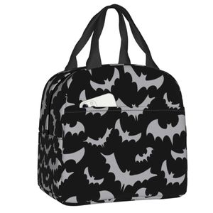 Ice Packs/Isothermic Bags Enchanted Bats in Light Grey On Black Isolated Lunch Bag For Women Portable Goth Occult Witch Cooler Thermal Bento Box Lunch Bag J230425