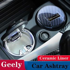Bil AshTrays bil AshTray är lämplig för geely GX3 Geometry Ck Coolray EC7 X7 SC3 SC7 Special med LED -ljus keramisk foder bil grå cup Q231125