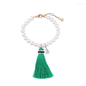 Strand Teardrop Green Fringe Tassel Imitation Pearl Armband Ethnic Handmade Women Jewelry Wholesale