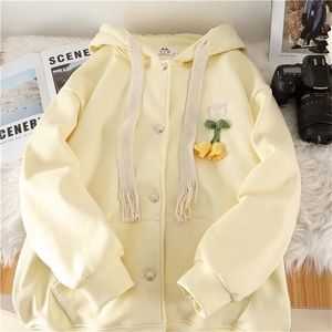 Moletons masculinos moletom bonito flor de lã luz amarelo suéter mulheres harajuku jaqueta de estudante solto outono moletom com capuz zip up hoodie streetwear 231124