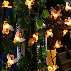 Bee String Lights 20/50 Led Outdoor Solar Power LEDs Strings Waterproof Garden Patio Fence Gazebo Summer Night Light Decorations 201203