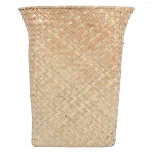 Gift Wrap Kitchen Trash Bin Can Lid Garbage Container Outdoor Straw Basket Seagrass Planter