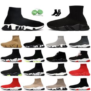 Speed Trainer Luxury Designer Sock Trainers Shoes Women Mens Black White Red Graffiti Fashion Speeds 2.0 Clear Sole Socks Runners Platform Loafers Sneakers Size 36-45