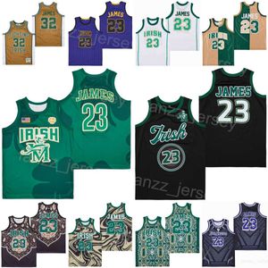 High School LeBron James Jerseys 23 Basketball Marble Crown St Vincent Mary Fighting Irish Black Brown Green Team Sport Alternate Hafdery