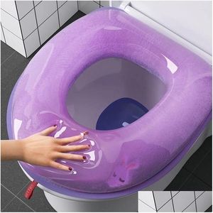 Toilettensitzbezüge Ers Waschbarer Aufkleberschaum Er Wasserdicht Sile Four Seasons Soft Badezimmer Closestool Mat Pad Kissen O-Form Drop Del Dhkwa