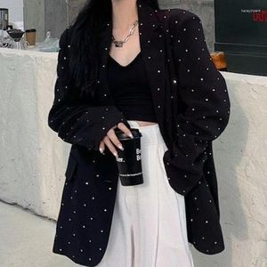 Abiti da donna Primavera Autunno Donna Blazer di perforazione Cappotto Diamanti In rilievo OL Giacca sottile Colletto rovesciato Cardigan con paillettes Top larghi