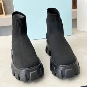 Outono inverno clássico novas botas femininas famoso designer triângulo sinal marca meias botas curtas cabeça redonda sola grossa aumento não slides moda senhoras botas de neve