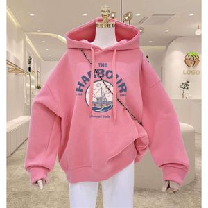 Pink Hooded Sweater for Women in Autumn and Winter 2023 New Plush Letter Printed Top Loose Casual Sports Jacket stylist ZV AB Hoodie