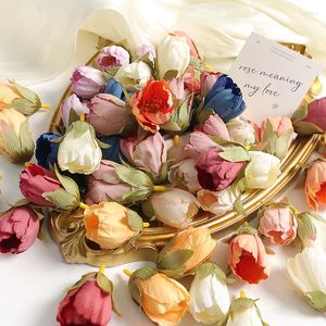 Dekorative Blumen 10 Stücke Magnolien-Blumen-Ölgemälde-Weinlese-künstliche Köpfe, die Dekoration-Fälschungs-Wand-DIY-Kranz Scrapbooking Wedding sind