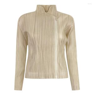 Women's Jackets For Women 45-75kg 2023 Solid Color Stretch Miyake Pleated Fashion Slimming Zipper Short Coats Female